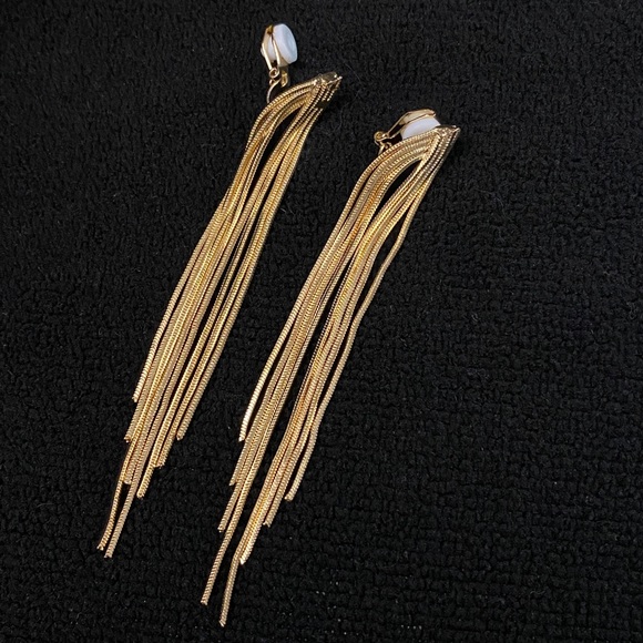 Gold Tassel Clip On Earrings,Gold Silver Tassel Non pierced Clip On Earrings - Picture 4 of 7